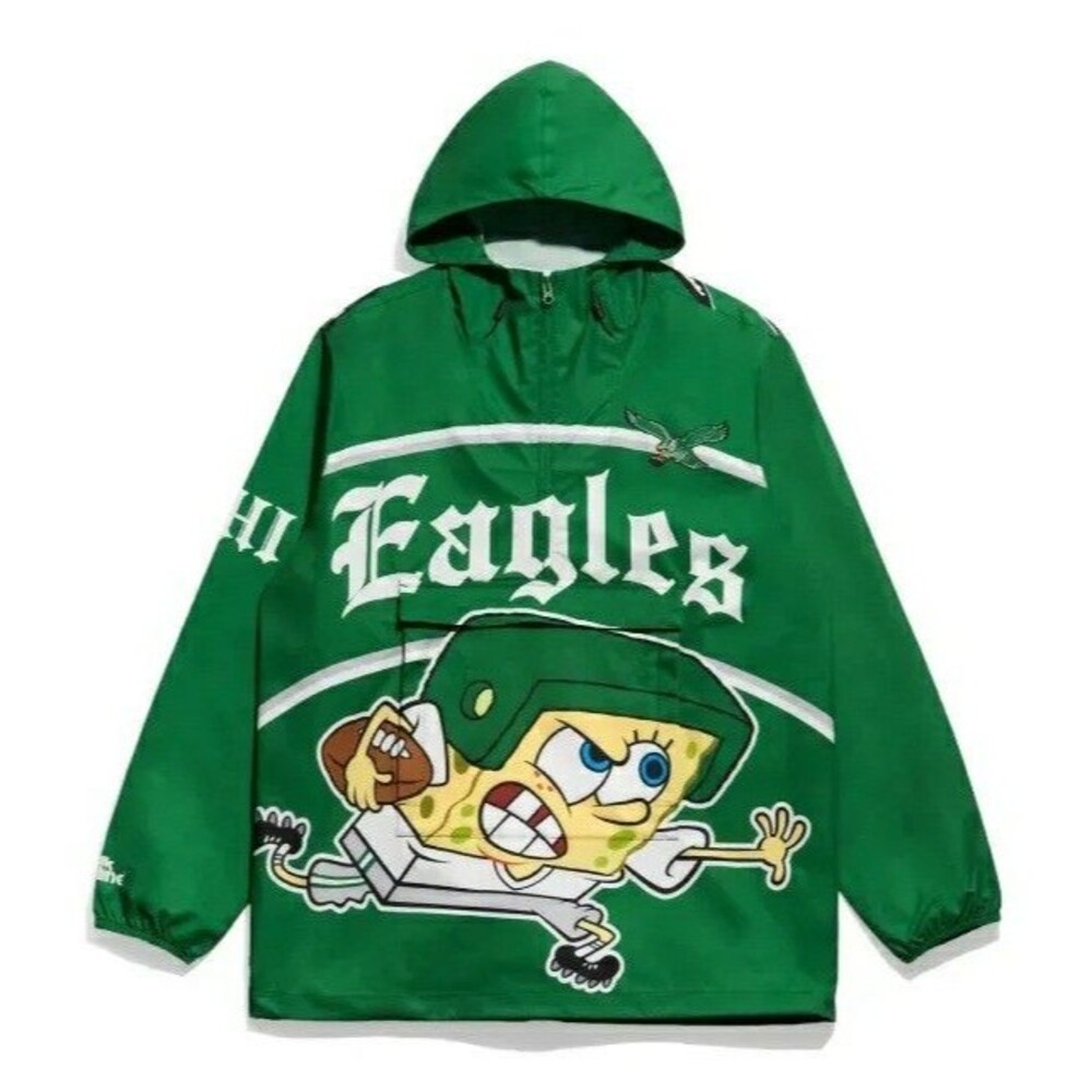 Chalk Line Philadelphia Eagles X SpongeBob Size XL Mens Green Anorak Jacket NFL